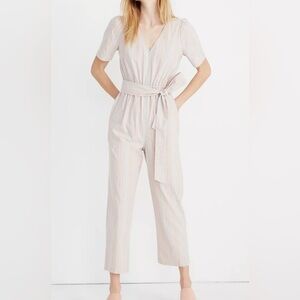 Madewell Cream Striped Jumpsuit